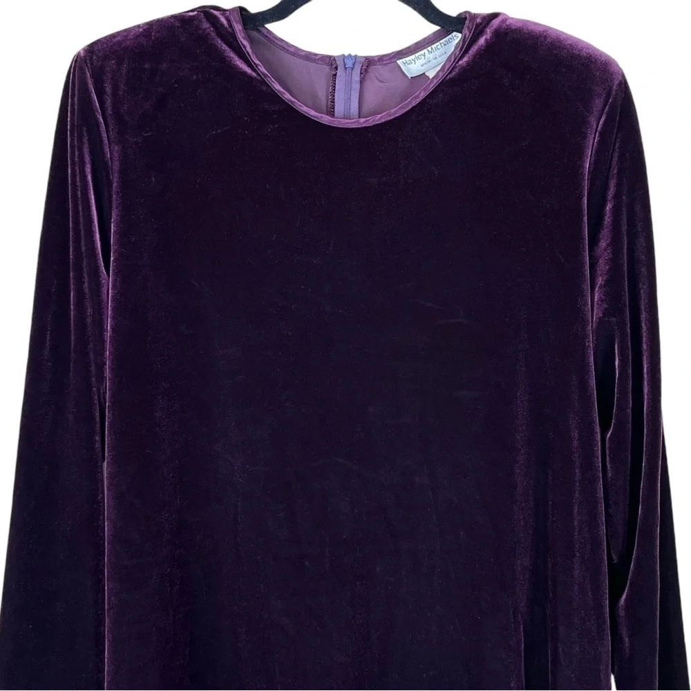 Vintage Haley Michaels Purple Velvet Shift Y2K Dress Size Medium